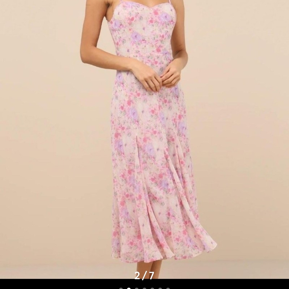 Lulus Charmed Invite Floral Midi Dress. Pink. Size Xs. fits like 00. Excellent.